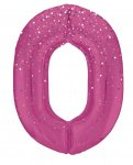 34" GLITZ 0 Pink Printed Prism Foil Balloon Numeral