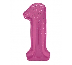 34" GLITZ 1 Pink Printed Prism Foil Balloon Numeral