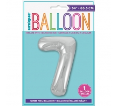 SILVER NUMBER 7 SHAPED FOIL BALLOON 34"