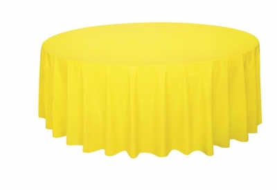 Neon Yellow Solid Round Plastic Table Cover 84"