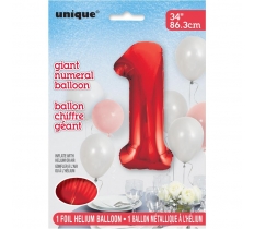 RED NUMBER 1 SHAPED FOIL BALLOON 34"