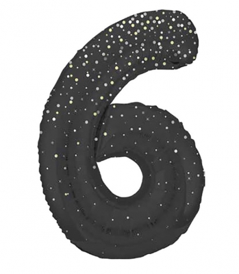 34" GLITZ 6 Black Printed Prism Foil Balloon Numeral