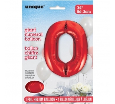 RED NUMBER 0 SHAPED FOIL BALLOON 34"
