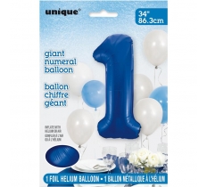 BLUE NUMBER 1 SHAPED FOIL BALLOON 34"