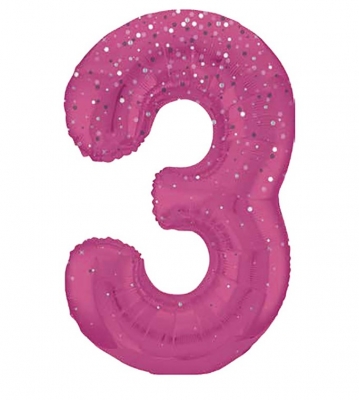 34" GLITZ 3 Pink Printed Prism Foil Balloon Numeral