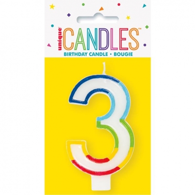 RAINBOW BORDER NUMBER 3 BIRTHDAY CANDLE