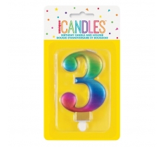 METALLIC RAINBOW NUMBER 3 BIRTHDAY CANDLE