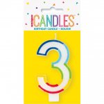 RAINBOW BORDER NUMBER 3 BIRTHDAY CANDLE