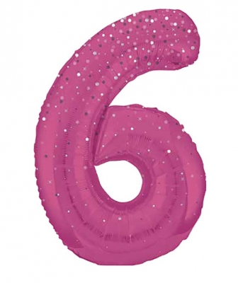 34" GLITZ 6 Pink Printed Prism Foil Balloon Numeral