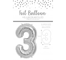 25" NUMBER 3 SILVER FOIL BALLOON
