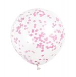 12" Clear Latex Balloons with Hot Pink Confetti Pack of 6