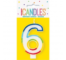 RAINBOW BORDER NUMBER 6 BIRTHDAY CANDLE