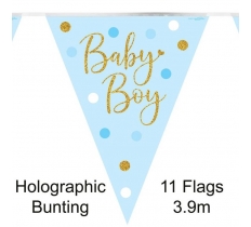 PARTY BUNTING SPARKLING BABY BOY DOTS HOLOGRAPHIC 11 FLAGS 3