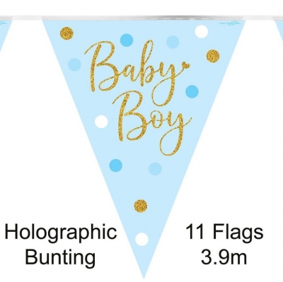 PARTY BUNTING SPARKLING BABY BOY DOTS HOLOGRAPHIC 11 FLAGS 3
