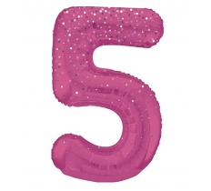 34" GLITZ 5 Pink Printed Prism Foil Balloon Numeral