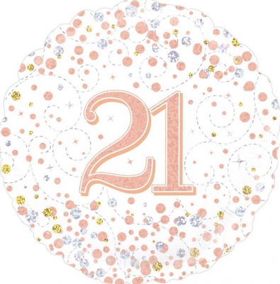 OAKTREE 18" 21ST BIRTHDAY WHITE & ROSE GOLD FOIL BALLOON