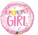 QUALATEX 18" BABY GIRL BANNER & DOTS ROUND