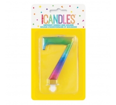 METALLIC RAINBOW NUMBER 7 BIRTHDAY CANDLE