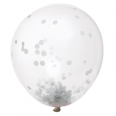 12" Clear Latex Balloons with Silver Confetti Pack of 6