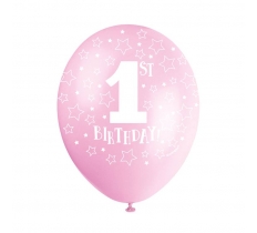 PINK 1ST BIRTHDAY 12" LATEX BALLOONS 5 PACK