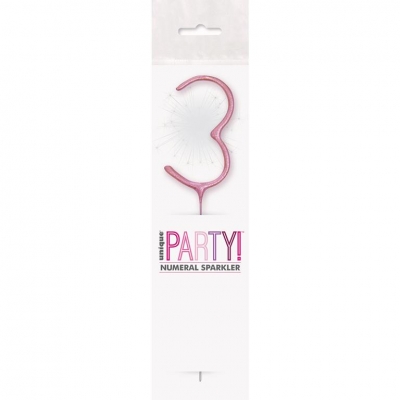 BIRTHDAY PINK GLITZ NUMBER 3 SPARKLER 7"