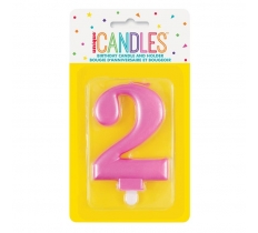 METALLIC PINK NUMBER 2 BIRTHDAY CANDLE