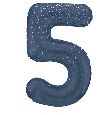 34" GLITZ 5 Blue Printed Prism Foil Balloon Numeral