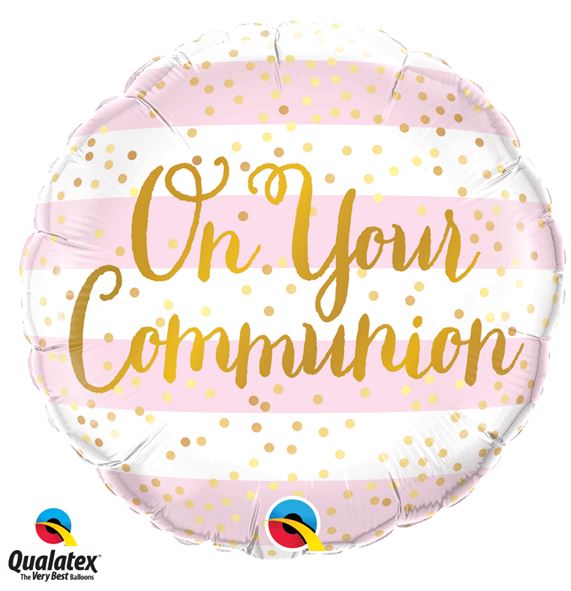 18" ROUND ON YOUR COMMUNION PINK BALLOON - Click Image to Close