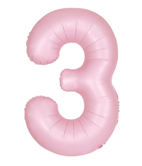 34 UNIQUE MATTE LOVELY PINK NUMBER 3 FOIL BALLOON