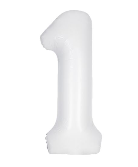 34" UNIQUE MATTE WHITE NUMBER 1 FOIL BALLOON - Click Image to Close