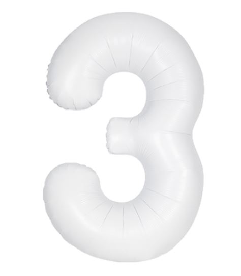 34" UNIQUE MATTE WHITE NUMBER 3 FOIL BALLOON - Click Image to Close