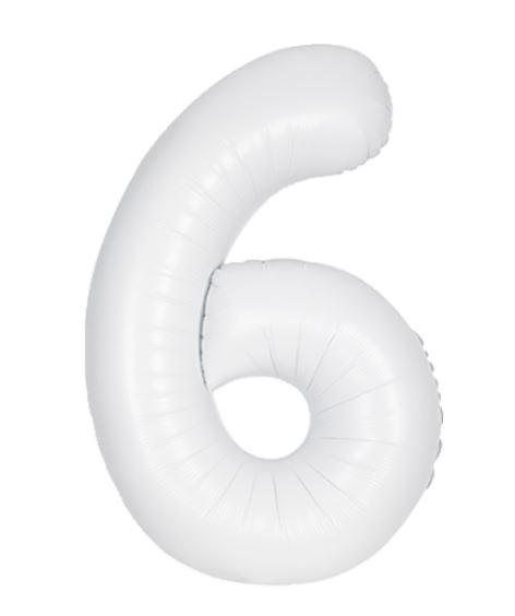 34" UNIQUE MATTE WHITE NUMBER 6 FOIL BALLOON - Click Image to Close