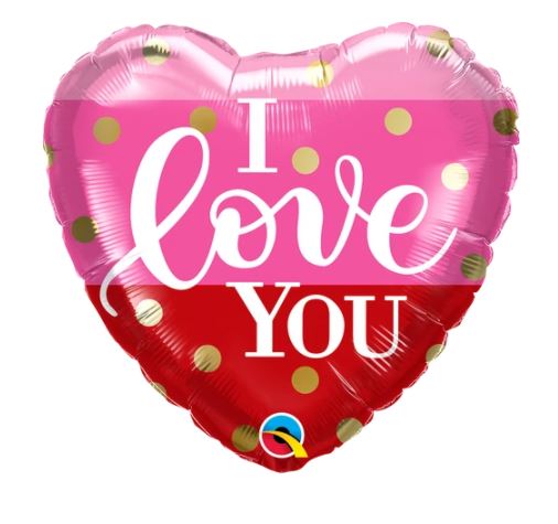 QUALATEX 18" HEART I LOVE YOU GOLD DOTS - Click Image to Close
