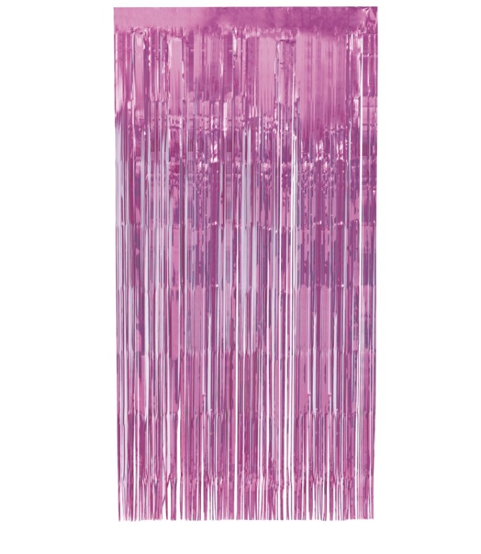 Pastel Pink Foil Fringe Door Curtain 1m x 2m - Click Image to Close