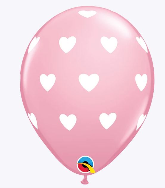 QUALATEX 11" PRINT LATEX BALLOONS BIG HEARTS PINK PACK OF 6 - Click Image to Close