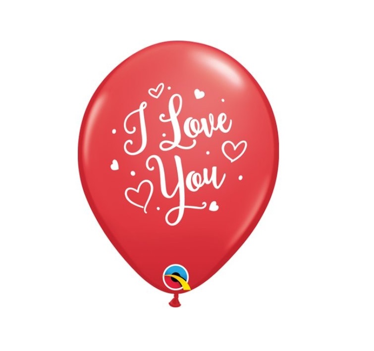 QUALATEX 11" PRINT I LOVE YOU HEARTS SCRIPT PACK OF 6 - Click Image to Close