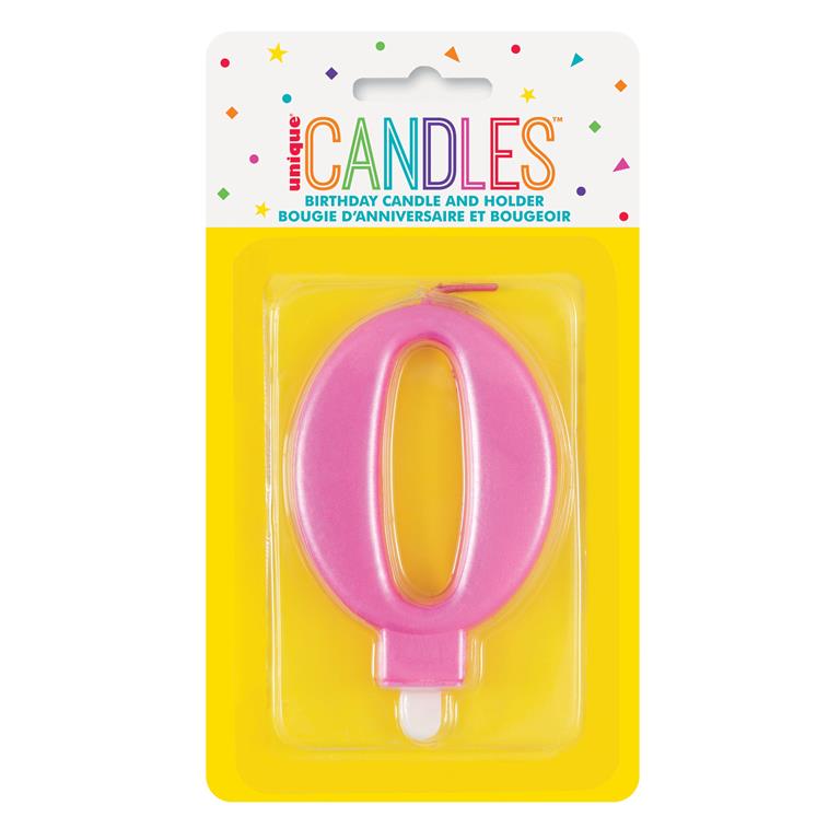 METALLIC PINK NUMBER 0 BIRTHDAY CANDLE - Click Image to Close