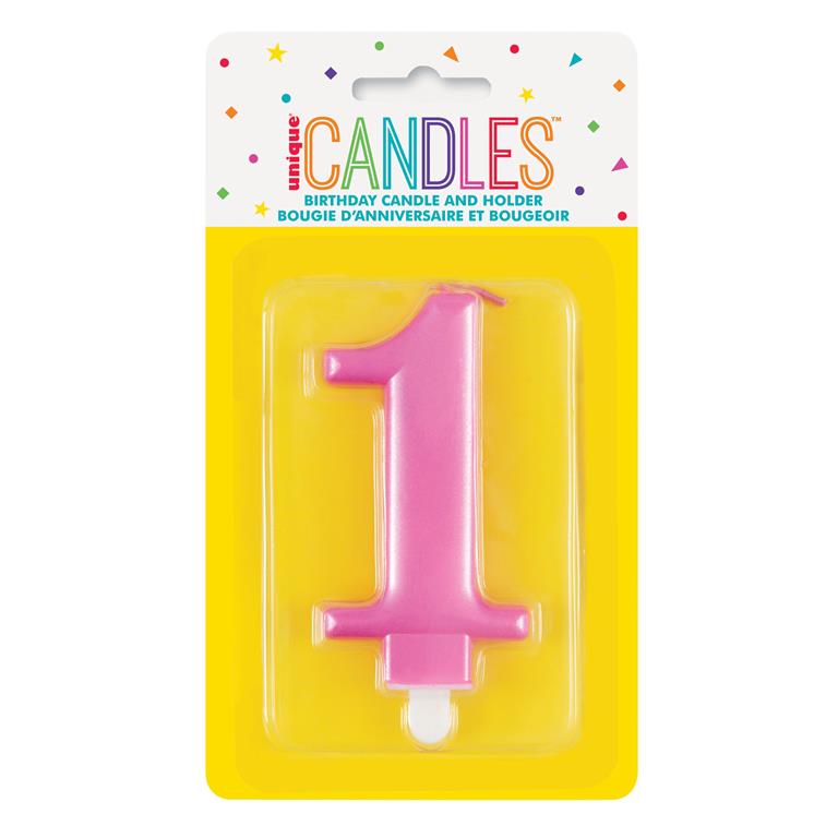 Metallic Pink Number 1 Birthday Candle - Click Image to Close