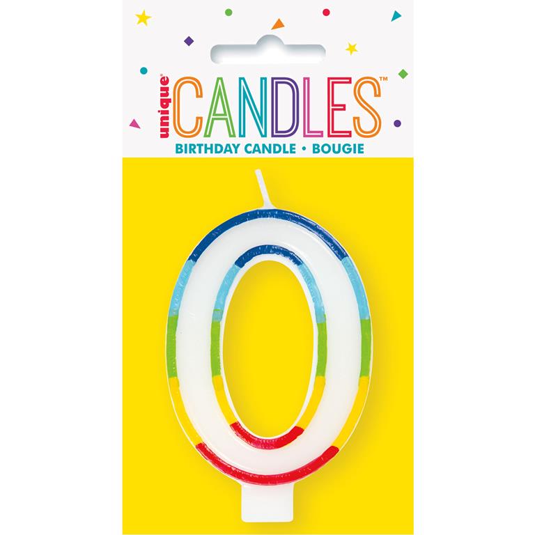 RAINBOW BORDER NUMBER 0 BIRTHDAY CANDLE - Click Image to Close