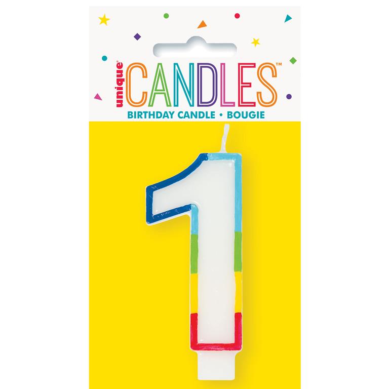 RAINBOW BORDER NUMBER 1 BIRTHDAY CANDLE - Click Image to Close