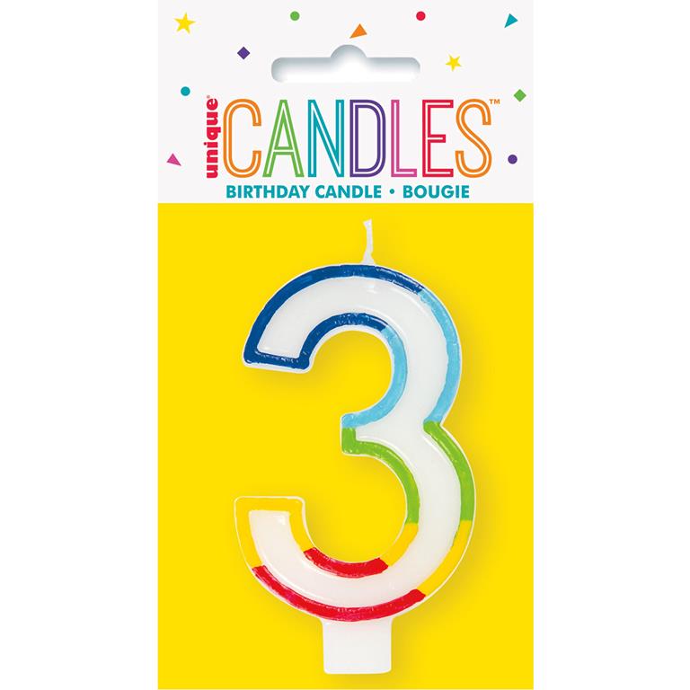 RAINBOW BORDER NUMBER 3 BIRTHDAY CANDLE - Click Image to Close
