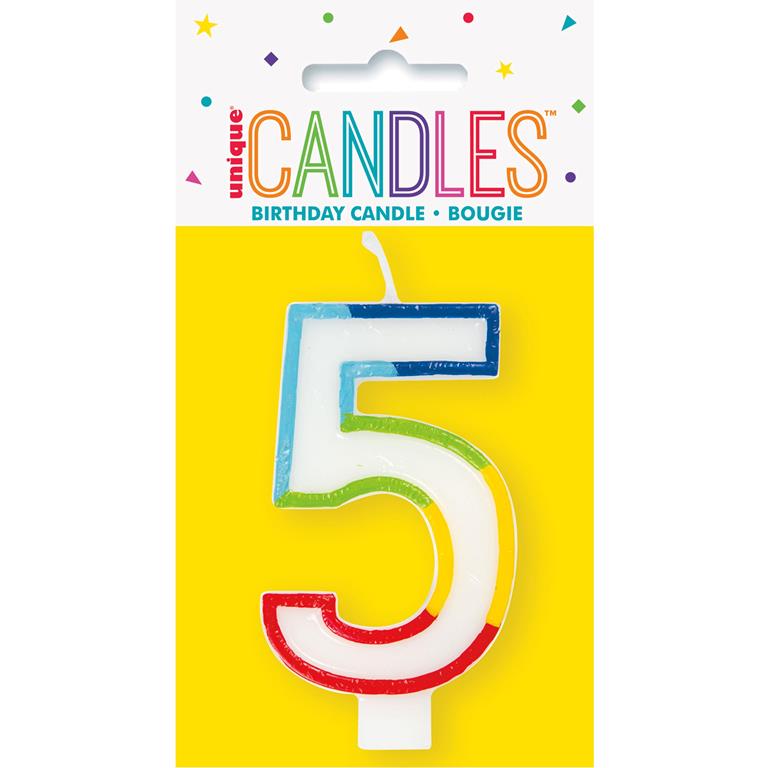 RAINBOW BORDER NUMBER 5 BIRTHDAY CANDLE - Click Image to Close