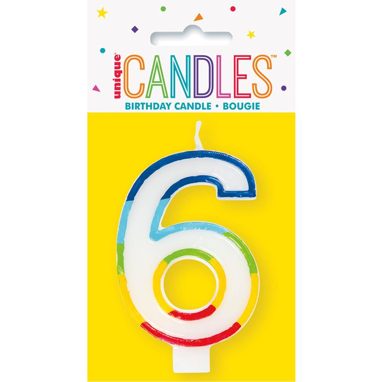 RAINBOW BORDER NUMBER 6 BIRTHDAY CANDLE - Click Image to Close