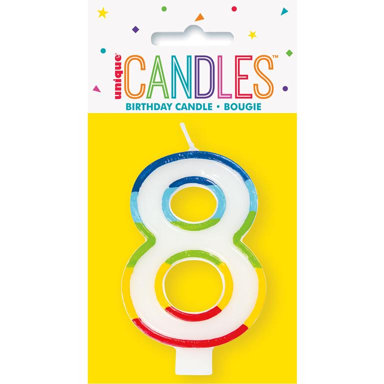 RAINBOW BORDER NUMBER 8 BIRTHDAY CANDLE - Click Image to Close