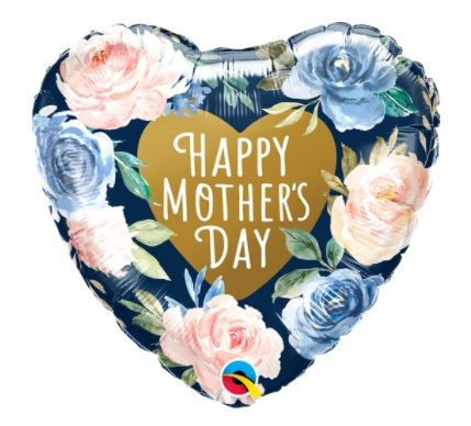 QUALATEX 18" HEART MOTHER'S DAY PINK & BLUE ROSES - Click Image to Close