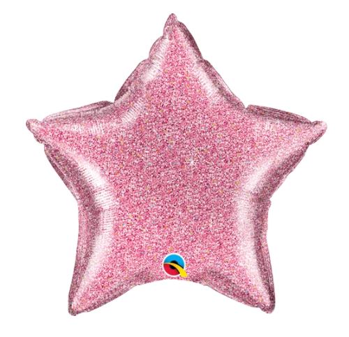 QUALATEX 20" STAR GLITTERGRAPHIC PINK BALLOON - Click Image to Close