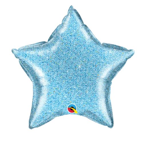 QUALATEX 20" STAR GLITTERGRAPHIC LIGHT BLUE BALLOON - Click Image to Close