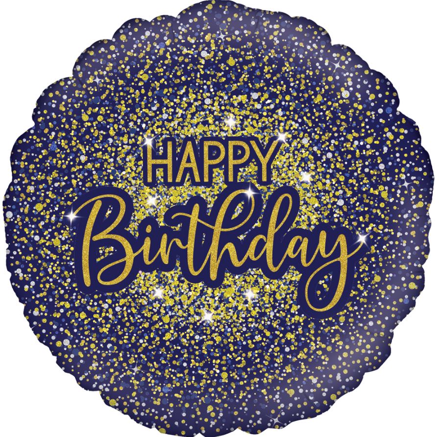 18" GLAMOROUS GLITTER BIRTHDAY BLUE HOLOGRAPHIC - Click Image to Close