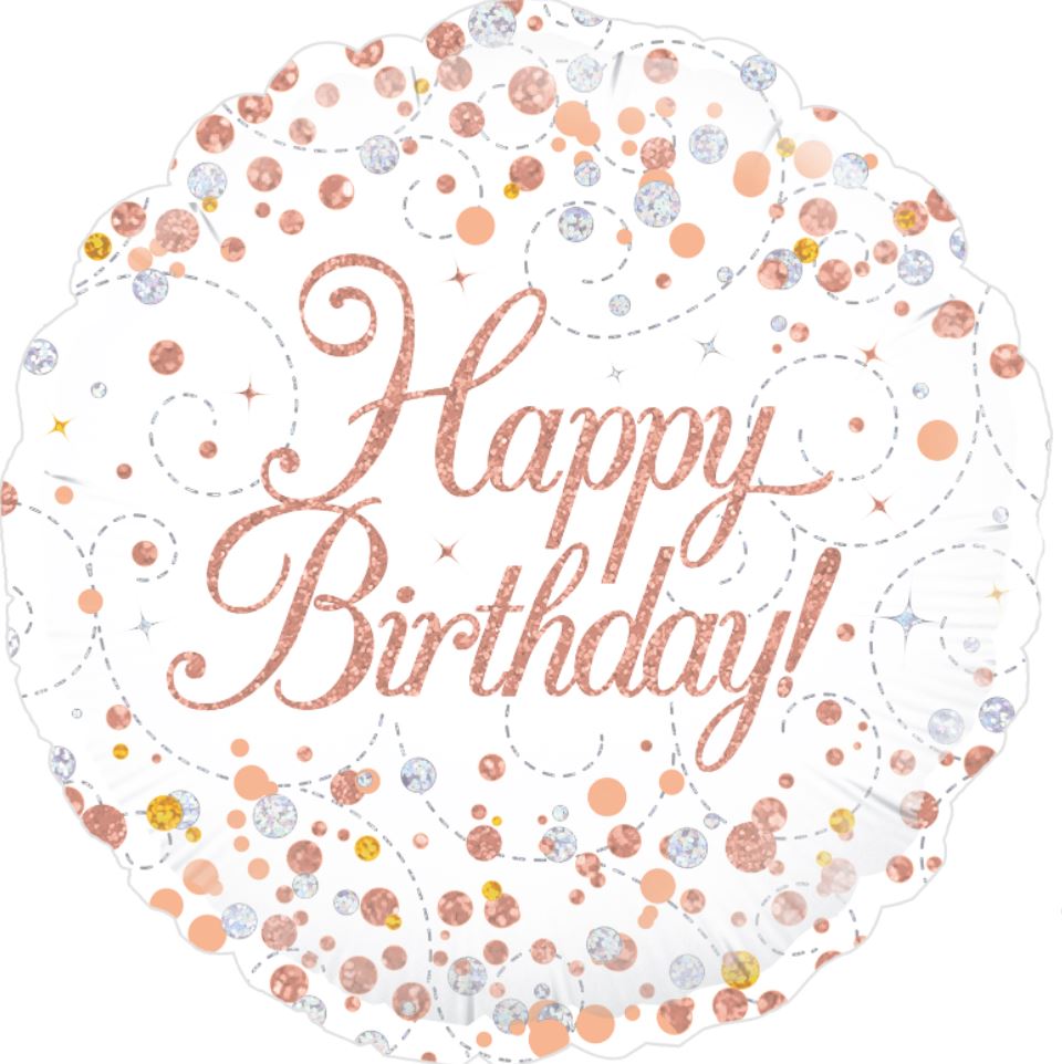 Oaktree 18" Birthday White & Rose Gold Holographic Balloon - Click Image to Close