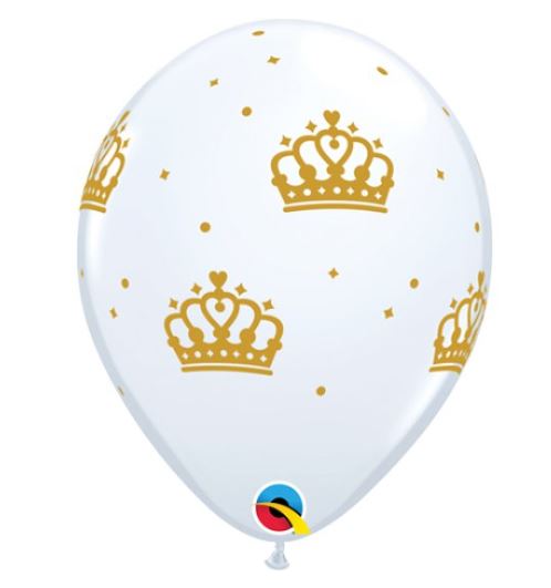 Gold Crowns 11" White Latex Balloons ( 6 ) - Click Image to Close